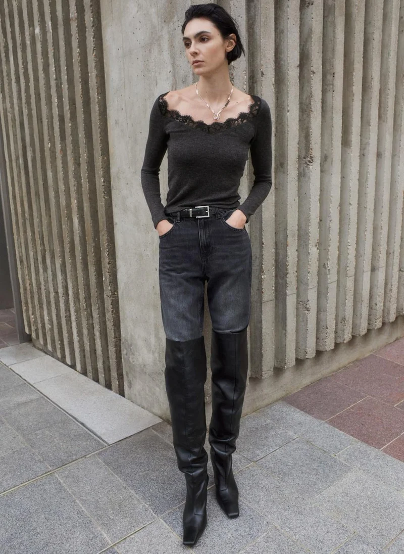 MANGO  Lace-trimmed scoop-neck top for Women | Best Price UAE